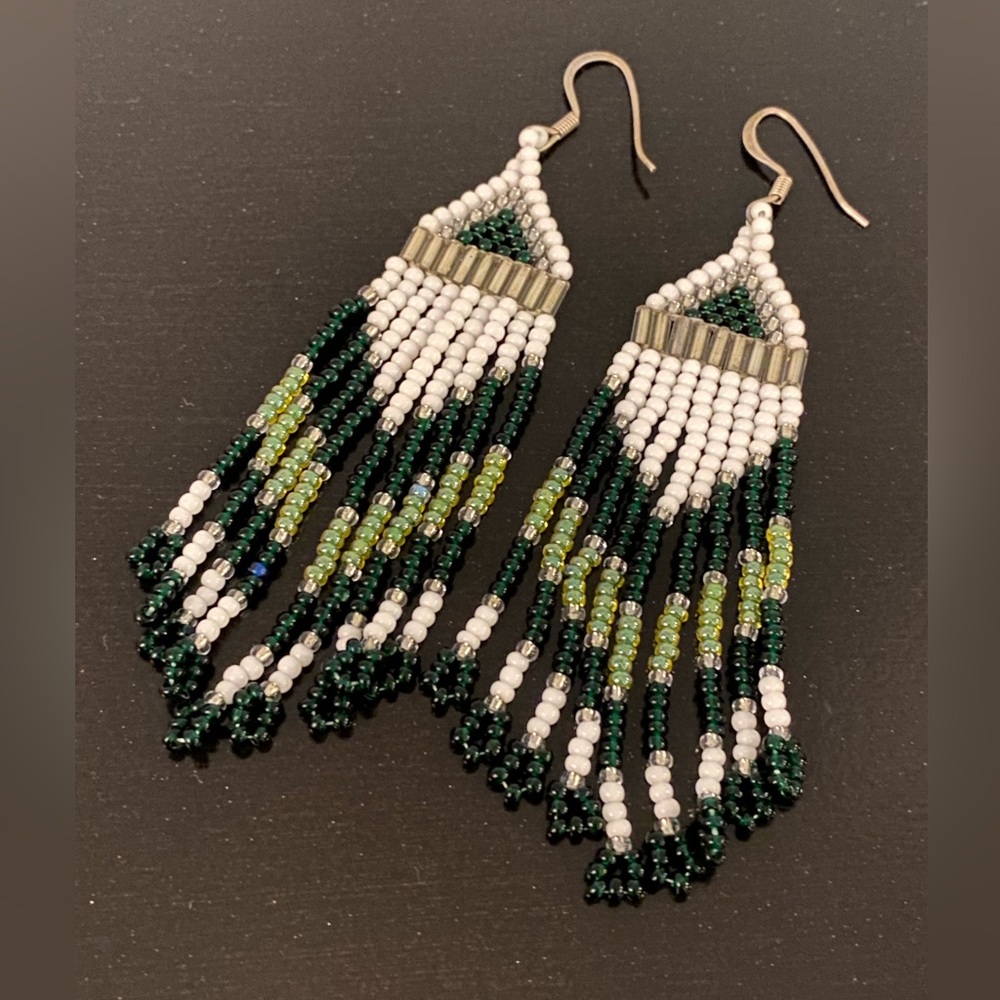 Vintage Handmade Native American Seed Bead 9-Strand Dangle Earrings